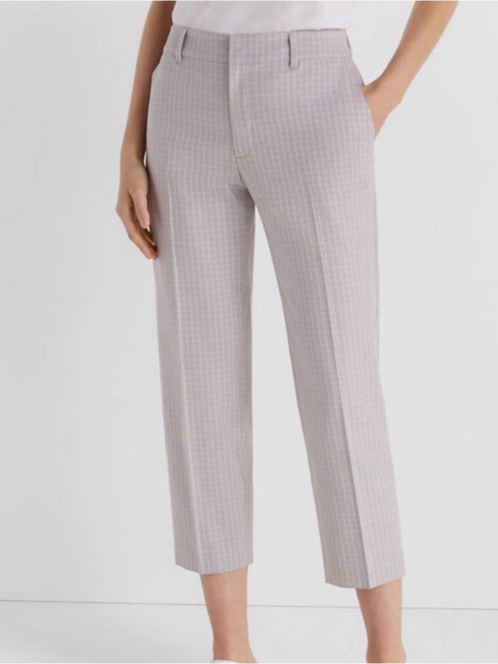 Club Monaco Pants Womens Size 6  Gray Plaid Matie Cotton Stretch Slim Crop Chino
